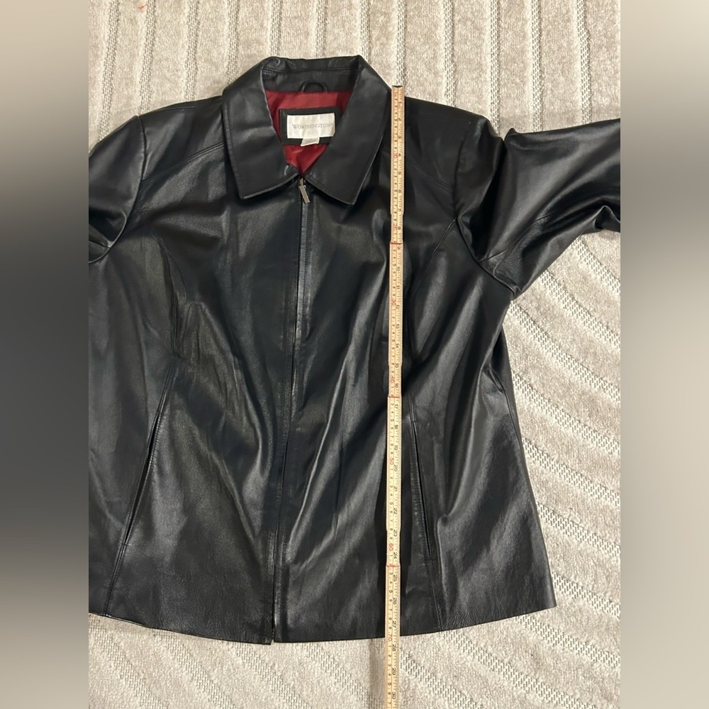 Vintage Worthington Black Leather Collared Zip Jacket - XL - Picture 10 of 11